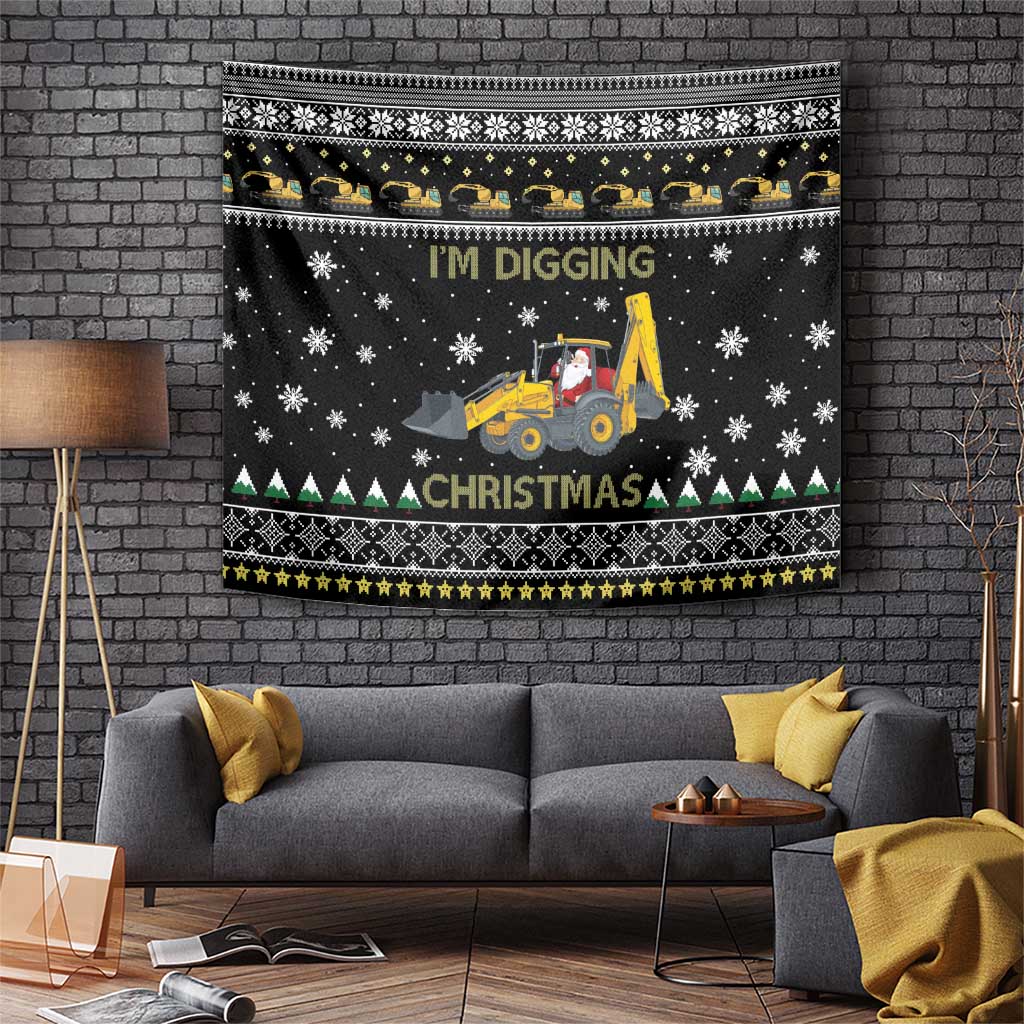 Im Digging Christmas Tapestry Tractor Santa Claus DT04 - Wonder Print Shop