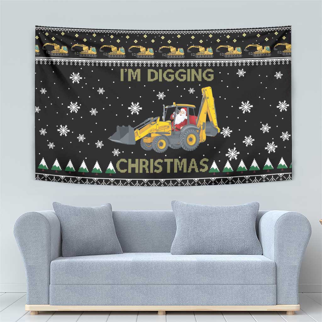 Im Digging Christmas Tapestry Tractor Santa Claus DT04 - Wonder Print Shop