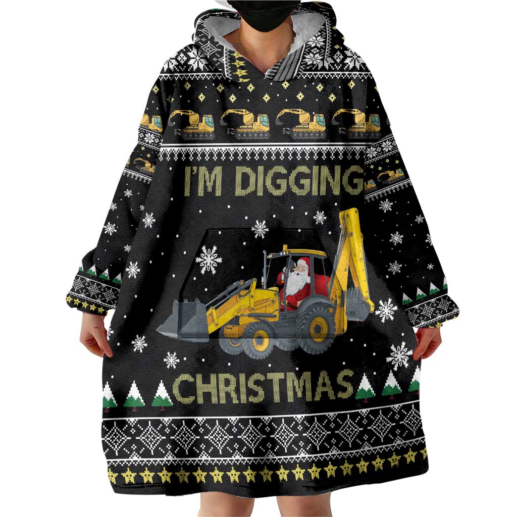 Im Digging Christmas Wearable Blanket Hoodie Tractor Santa Claus DT04 - Wonder Print Shop