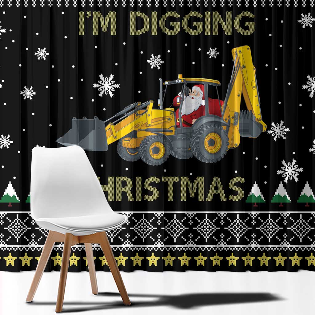 Im Digging Christmas Window Curtain Tractor Santa Claus DT04 - Wonder Print Shop