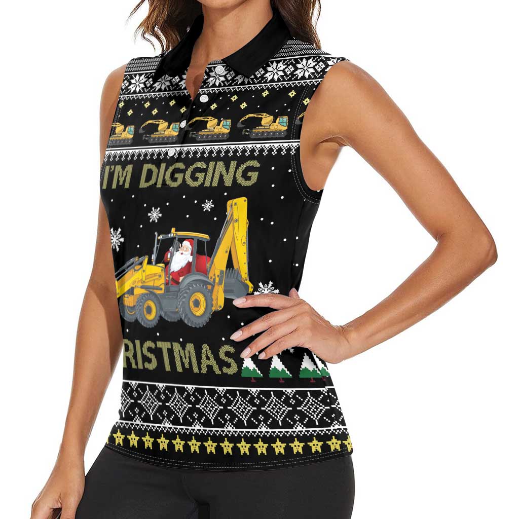 Im Digging Christmas Women Sleeveless Polo Shirt Tractor Santa Claus DT04 - Wonder Print Shop