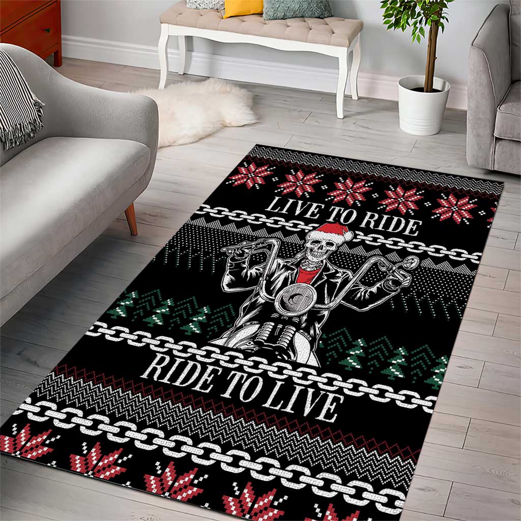 Live To Ride Motorbike Skeleton Area Rug Biker Skull Christmas DT04 - Wonder Print Shop