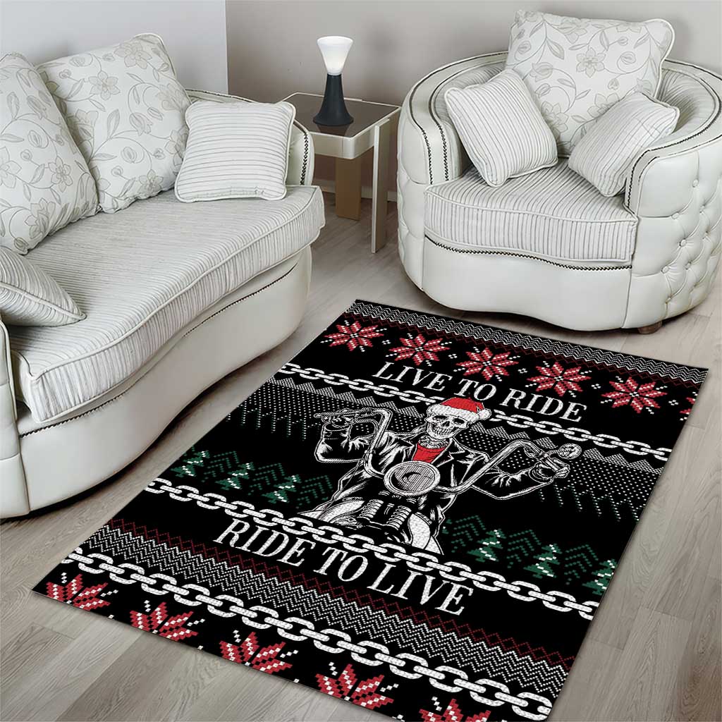 Live To Ride Motorbike Skeleton Area Rug Biker Skull Christmas DT04 - Wonder Print Shop