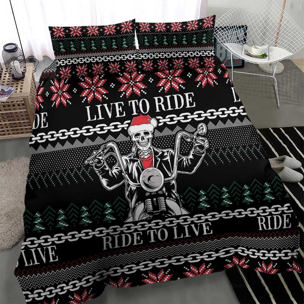 Live To Ride Motorbike Skeleton Bedding Set Biker Skull Christmas DT04 - Wonder Print Shop