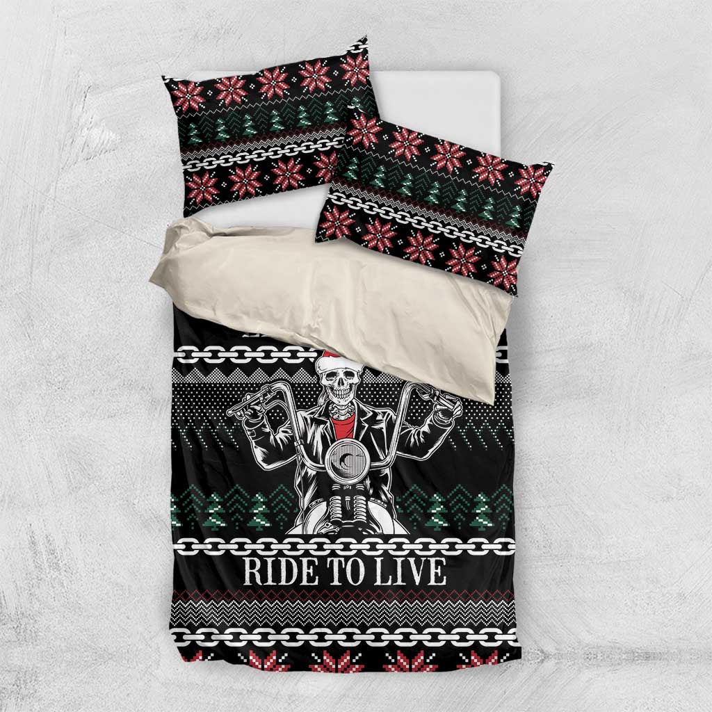 Live To Ride Motorbike Skeleton Bedding Set Biker Skull Christmas DT04 - Wonder Print Shop