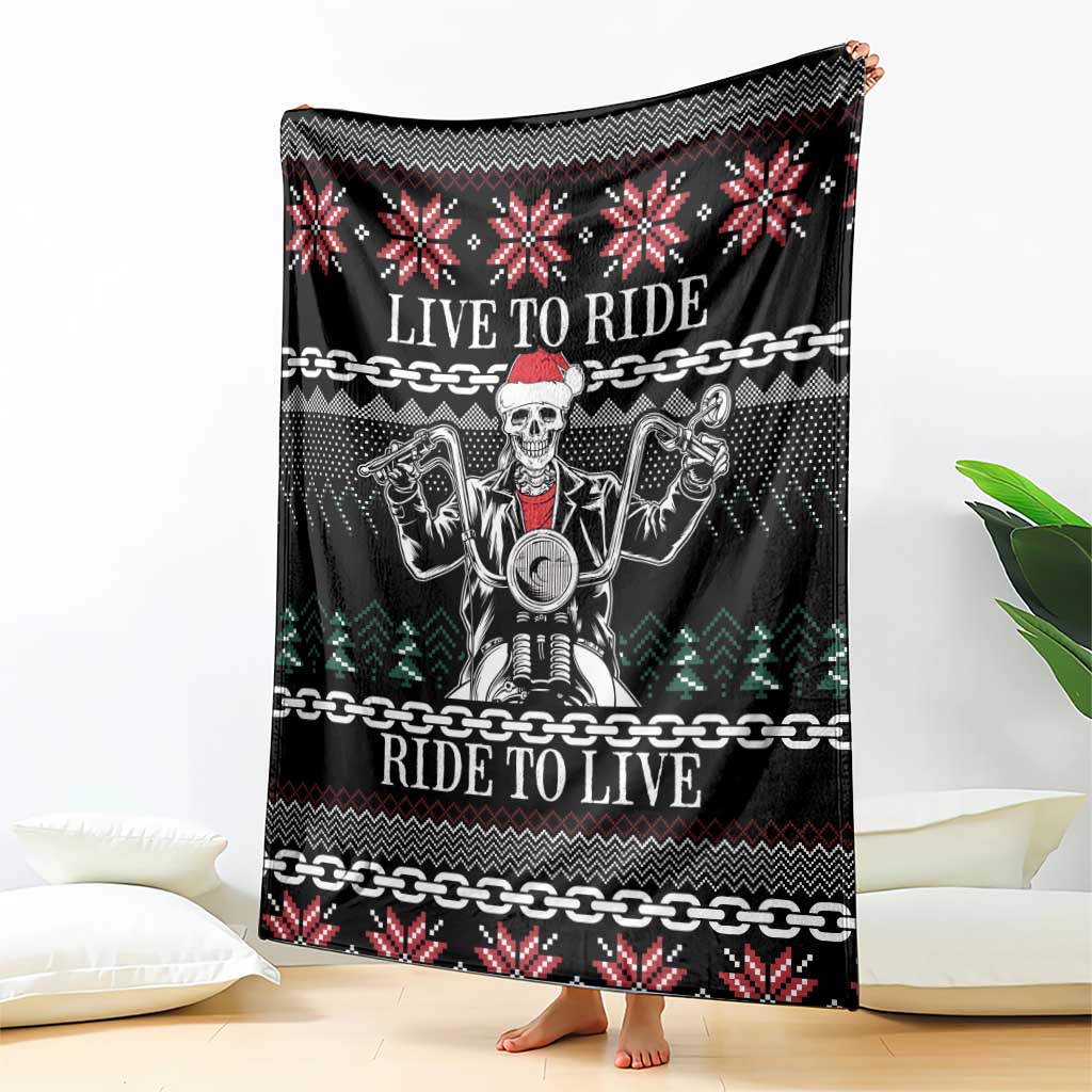 Live To Ride Motorbike Skeleton Blanket Biker Skull Christmas