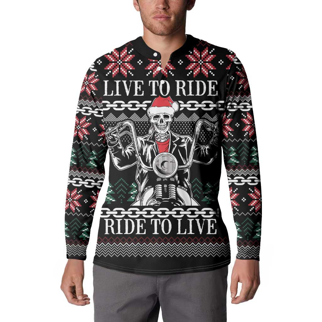 Live To Ride Motorbike Skeleton Button Sweatshirt Biker Skull Christmas DT04 - Wonder Print Shop