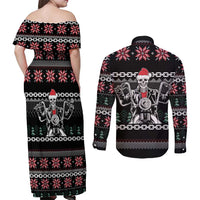 Live To Ride Motorbike Skeleton Couples Matching Off Shoulder Maxi Dress and Long Sleeve Button Shirt Biker Skull Christmas DT04 - Wonder Print Shop