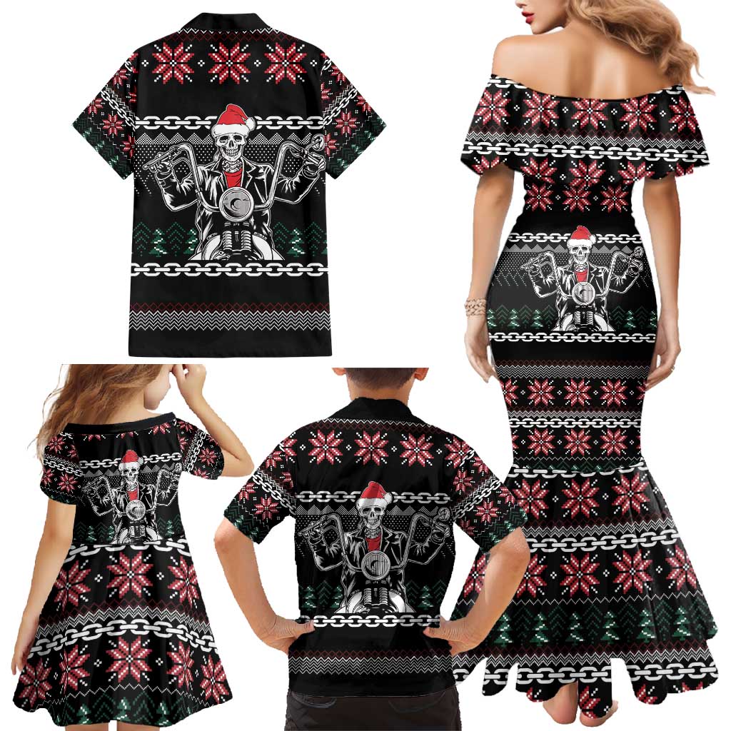 Live To Ride Motorbike Skeleton Family Matching Mermaid Dress and Hawaiian Shirt Biker Skull Christmas DT04 - Wonder Print Shop