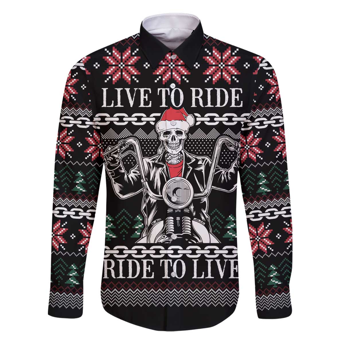 Live To Ride Motorbike Skeleton Family Matching Off The Shoulder Long Sleeve Dress and Hawaiian Shirt Biker Skull Christmas DT04 - Wonder Print Shop