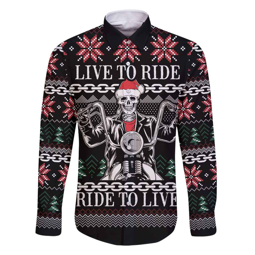 Live To Ride Motorbike Skeleton Family Matching Off Shoulder Short Dress and Hawaiian Shirt Biker Skull Christmas DT04 - Wonder Print Shop