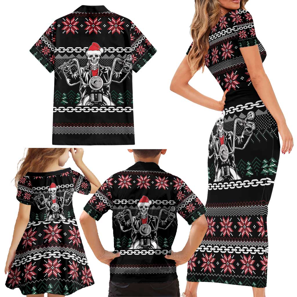 Live To Ride Motorbike Skeleton Family Matching Short Sleeve Bodycon Dress and Hawaiian Shirt Biker Skull Christmas DT04 - Wonder Print Shop