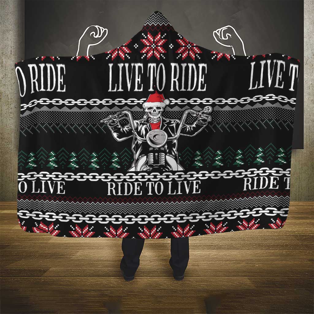 Live To Ride Motorbike Skeleton Hooded Blanket Biker Skull Christmas