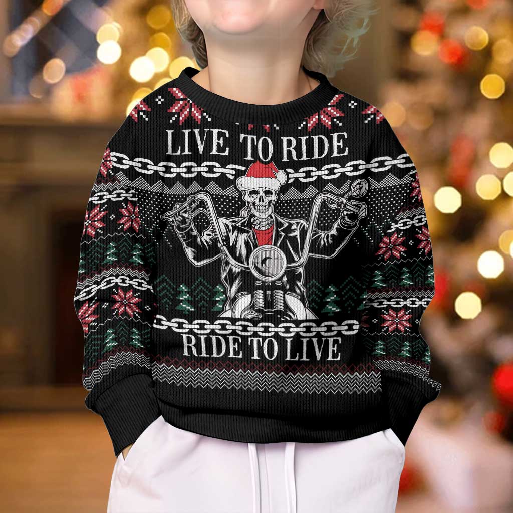 Live To Ride Motorbike Skeleton Kid Ugly Christmas Sweater Biker Skull Christmas DT04 - Wonder Print Shop