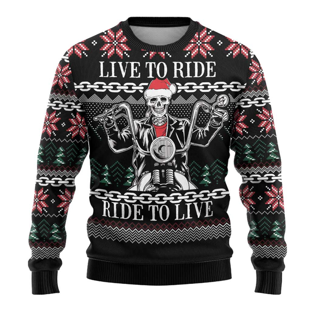 Live To Ride Motorbike Skeleton Ugly Christmas Sweater Biker Skull Christmas DT04 - Wonder Print Shop