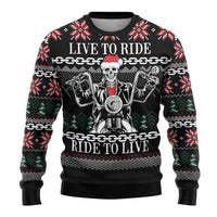 Live To Ride Motorbike Skeleton Ugly Christmas Sweater Biker Skull Christmas DT04 - Wonder Print Shop