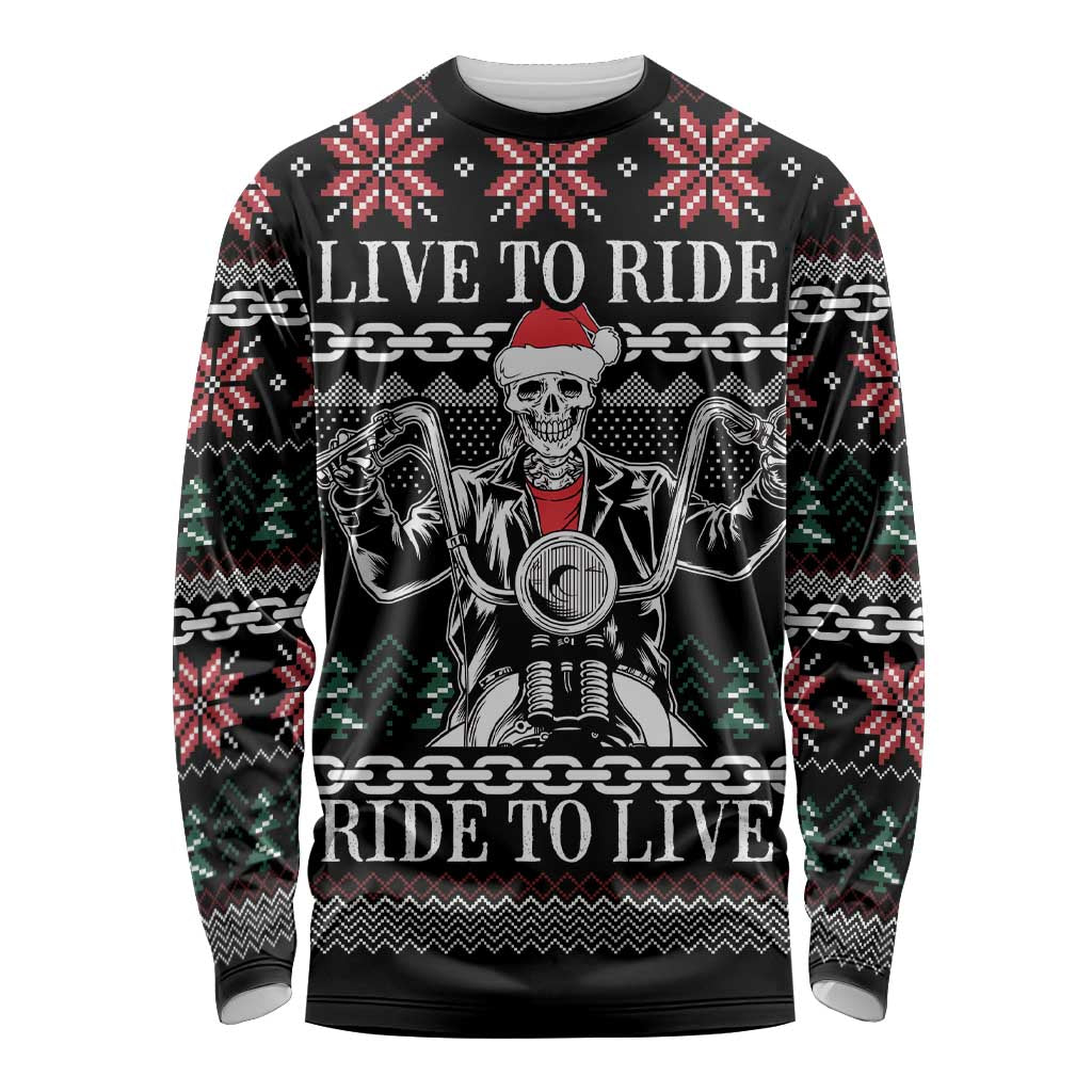 Live To Ride Motorbike Skeleton Long Sleeve Shirt Biker Skull Christmas DT04 - Wonder Print Shop