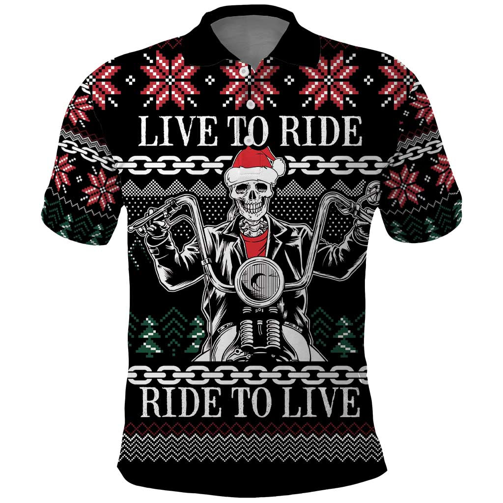 Live To Ride Motorbike Skeleton Polo Shirt Biker Skull Christmas DT04 - Wonder Print Shop
