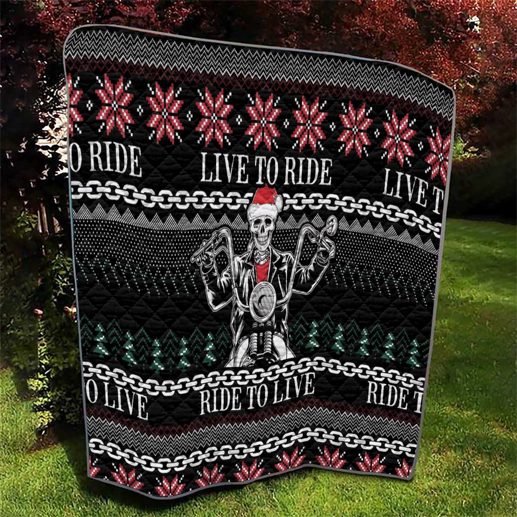 Live To Ride Motorbike Skeleton Quilt Biker Skull Christmas DT04 - Wonder Print Shop