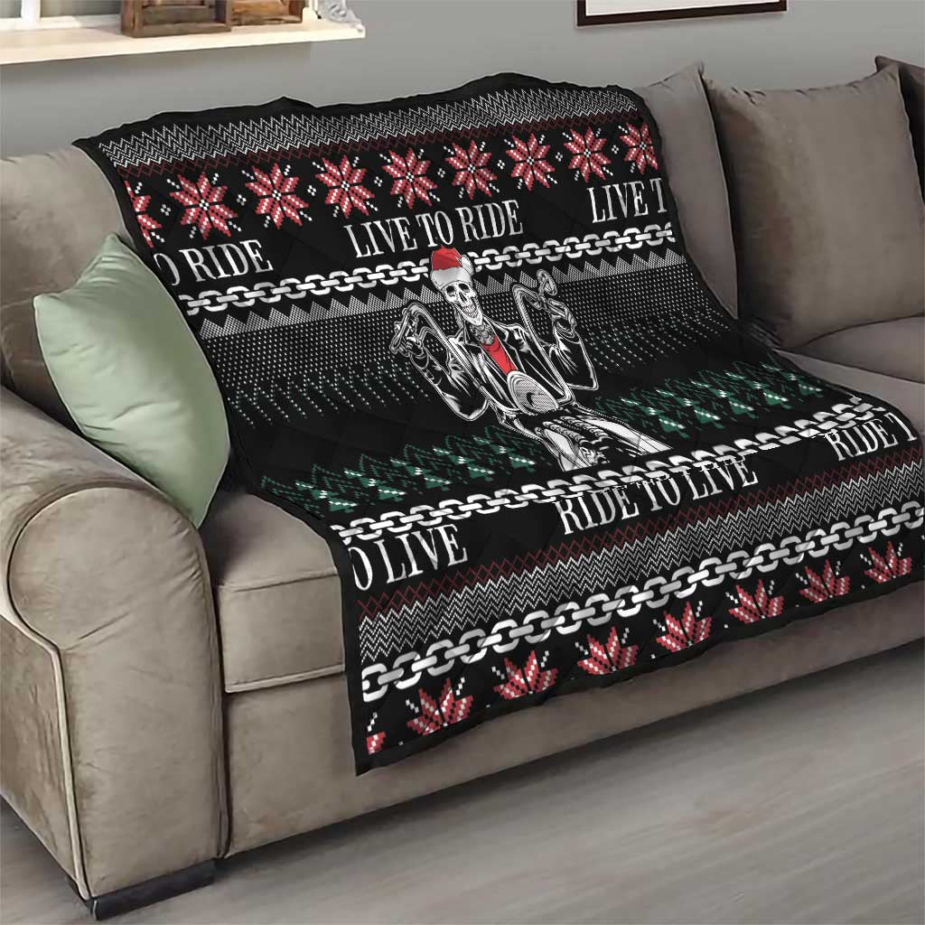 Live To Ride Motorbike Skeleton Quilt Biker Skull Christmas DT04 - Wonder Print Shop
