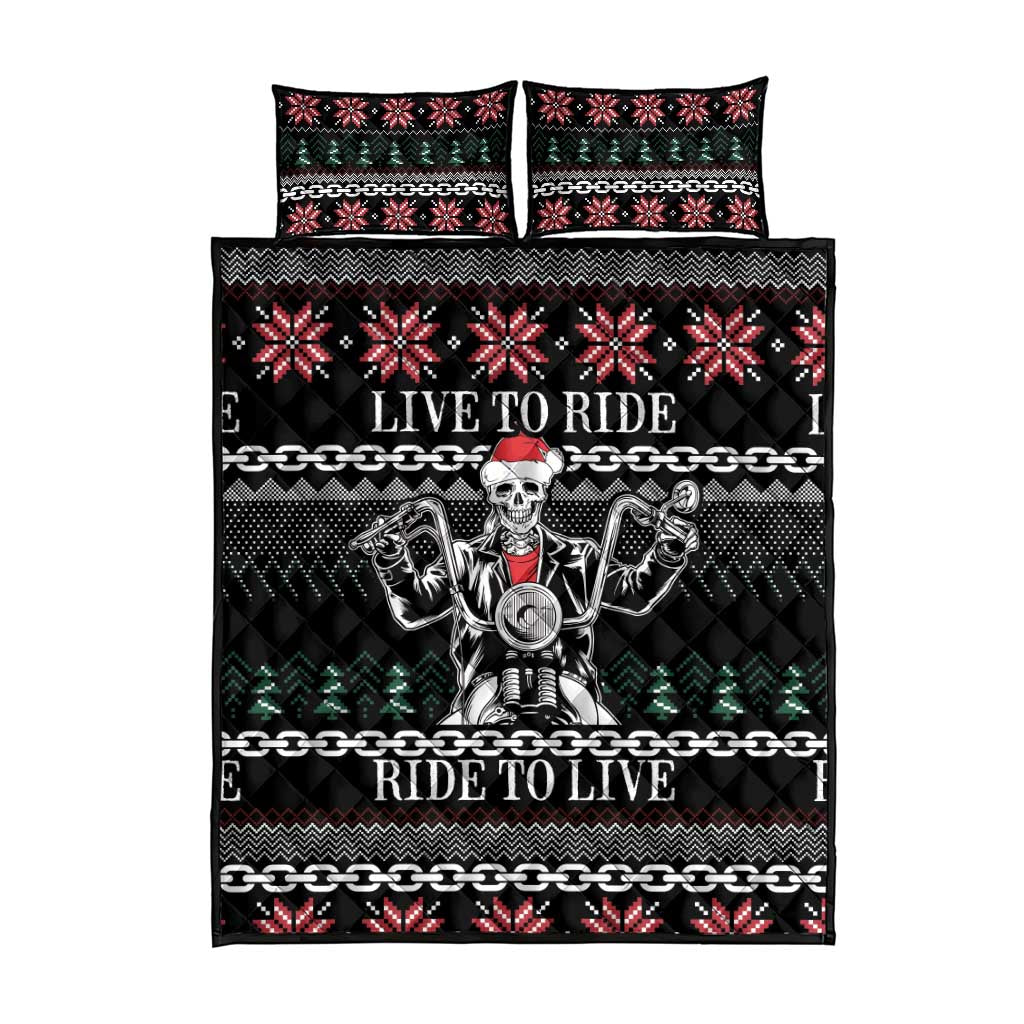 Live To Ride Motorbike Skeleton Quilt Bed Set Biker Skull Christmas DT04 - Wonder Print Shop