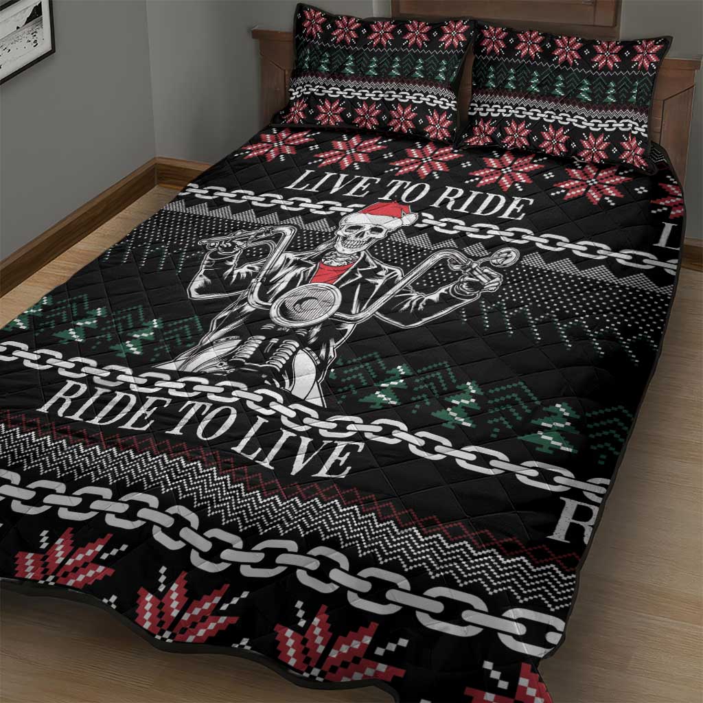 Live To Ride Motorbike Skeleton Quilt Bed Set Biker Skull Christmas DT04 - Wonder Print Shop