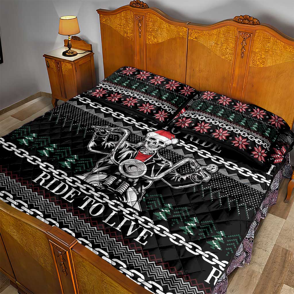 Live To Ride Motorbike Skeleton Quilt Bed Set Biker Skull Christmas DT04 - Wonder Print Shop