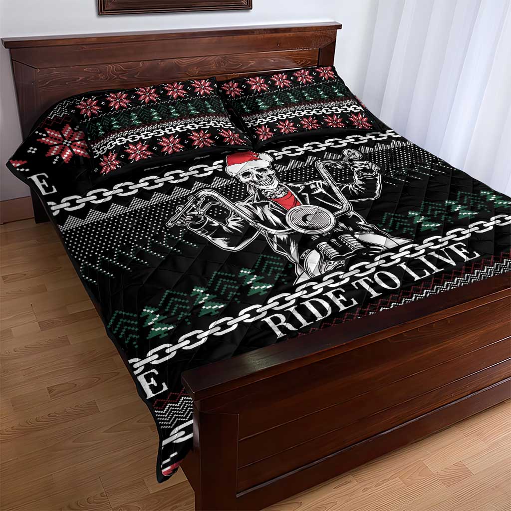 Live To Ride Motorbike Skeleton Quilt Bed Set Biker Skull Christmas DT04 - Wonder Print Shop