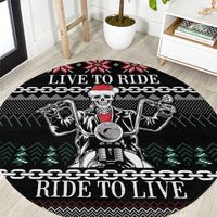 Live To Ride Motorbike Skeleton Round Carpet Biker Skull Christmas