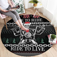 Live To Ride Motorbike Skeleton Round Carpet Biker Skull Christmas