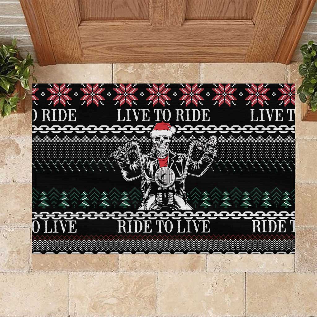 Live To Ride Motorbike Skeleton Rubber Doormat Biker Skull Christmas DT04 - Wonder Print Shop