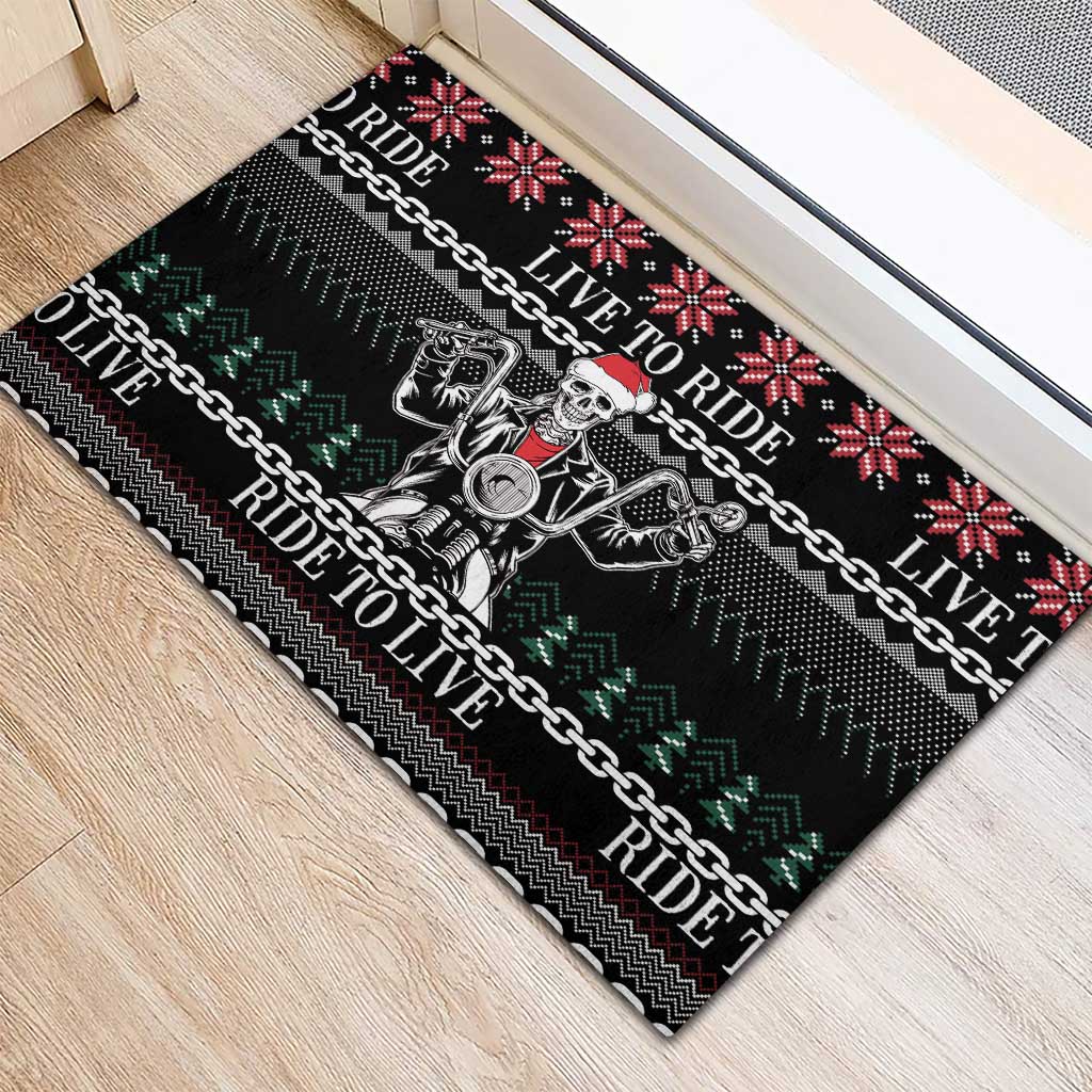 Live To Ride Motorbike Skeleton Rubber Doormat Biker Skull Christmas DT04 - Wonder Print Shop