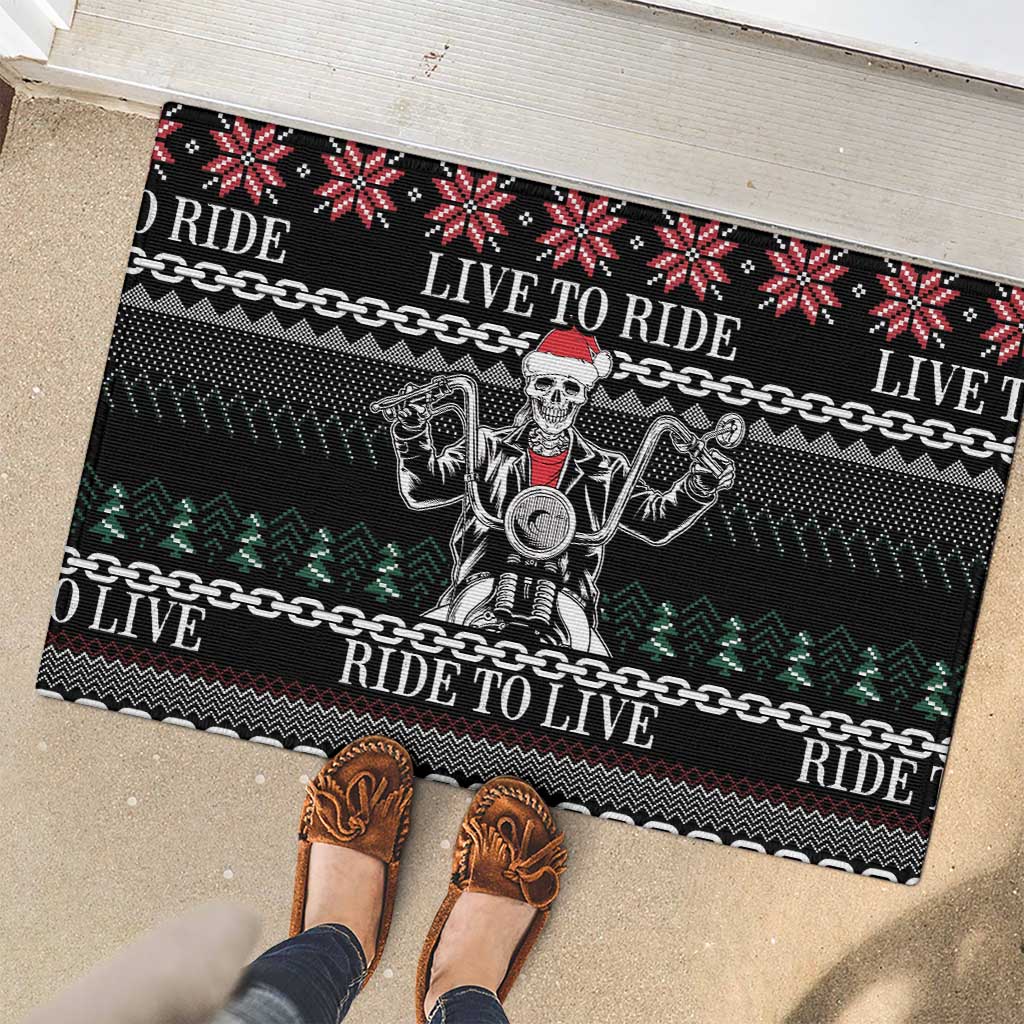 Live To Ride Motorbike Skeleton Rubber Doormat Biker Skull Christmas DT04 - Wonder Print Shop