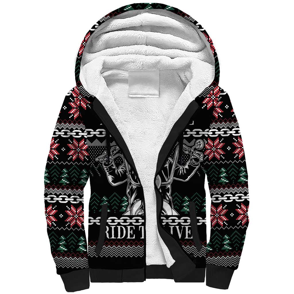 Live To Ride Motorbike Skeleton Sherpa Hoodie Biker Skull Christmas DT04 - Wonder Print Shop