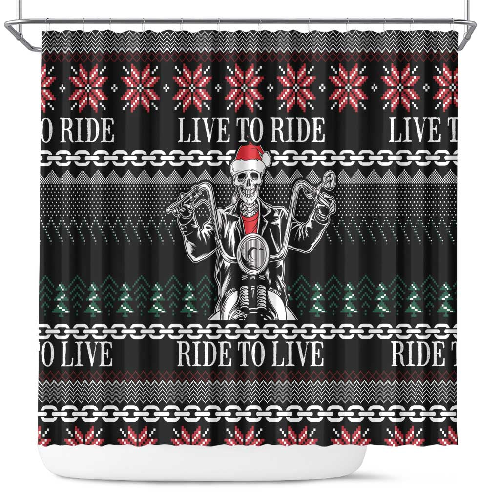 Live To Ride Motorbike Skeleton Shower Curtain Biker Skull Christmas