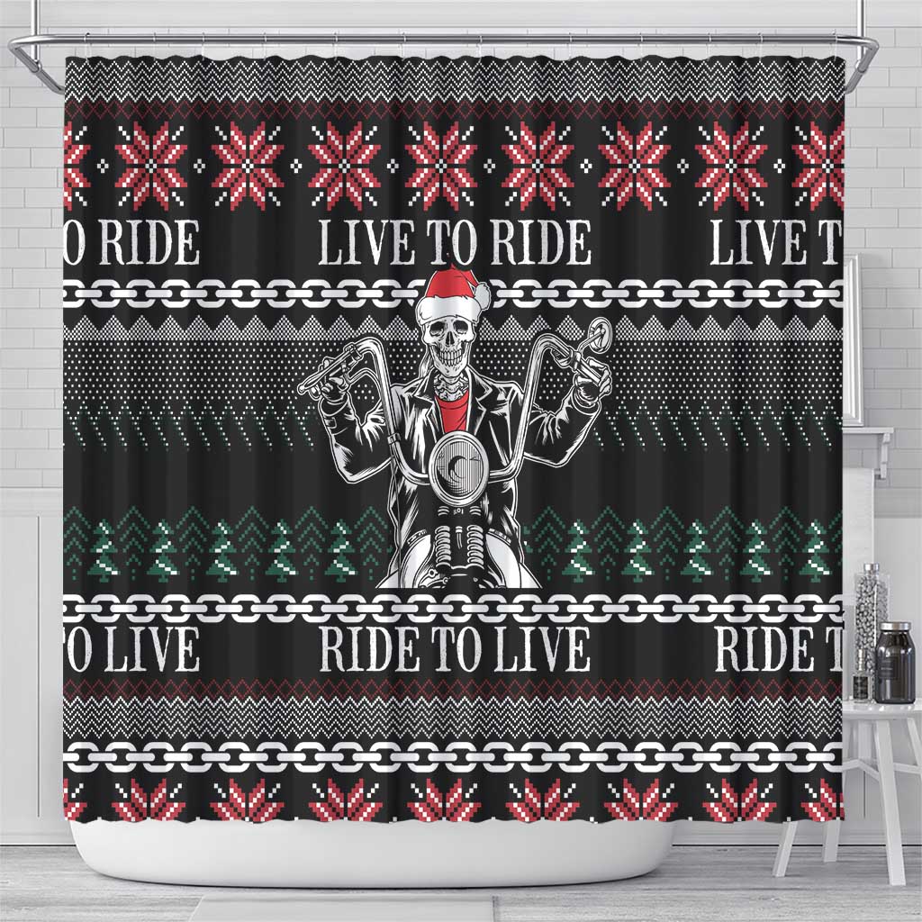 Live To Ride Motorbike Skeleton Shower Curtain Biker Skull Christmas