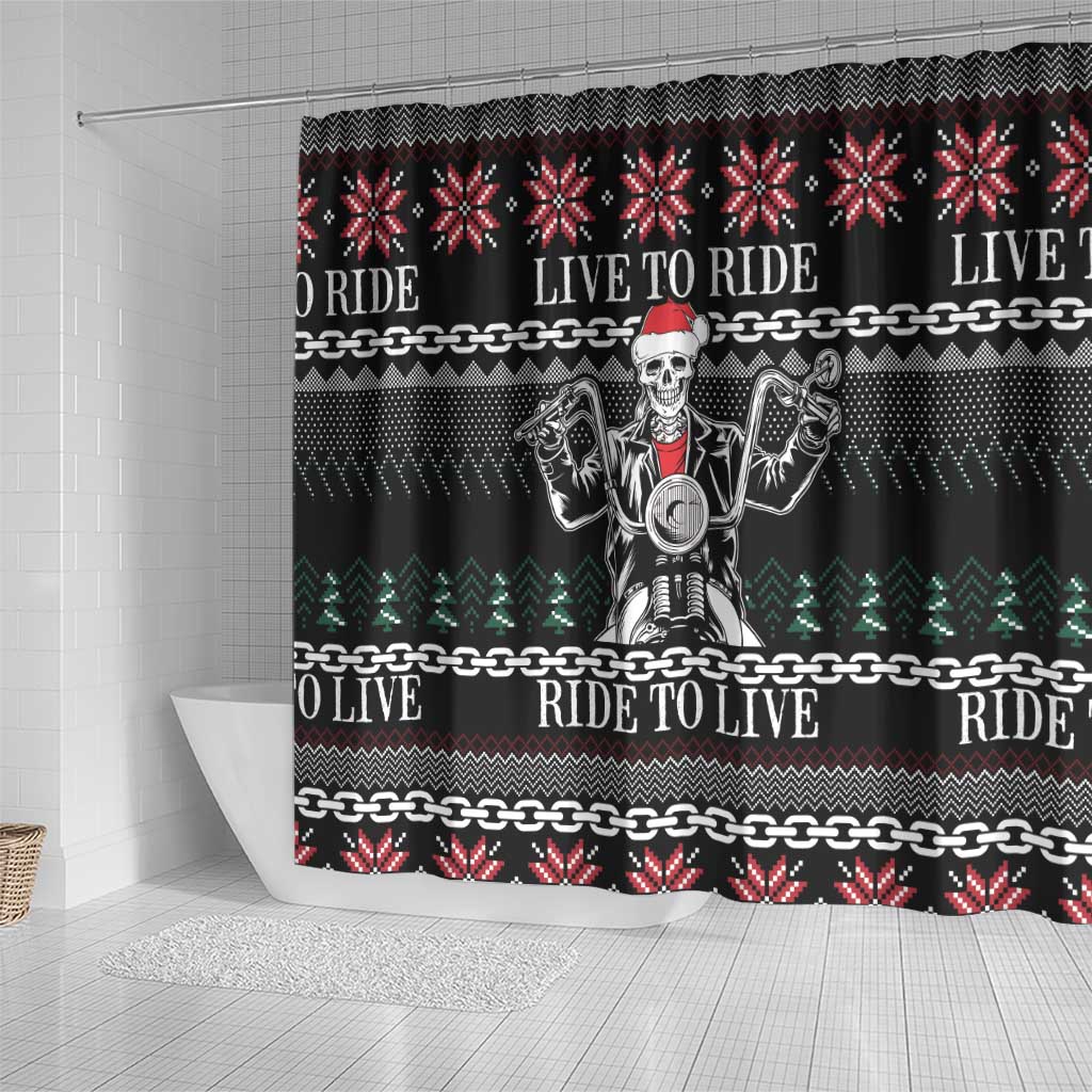 Live To Ride Motorbike Skeleton Shower Curtain Biker Skull Christmas