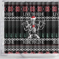 Live To Ride Motorbike Skeleton Shower Curtain Biker Skull Christmas