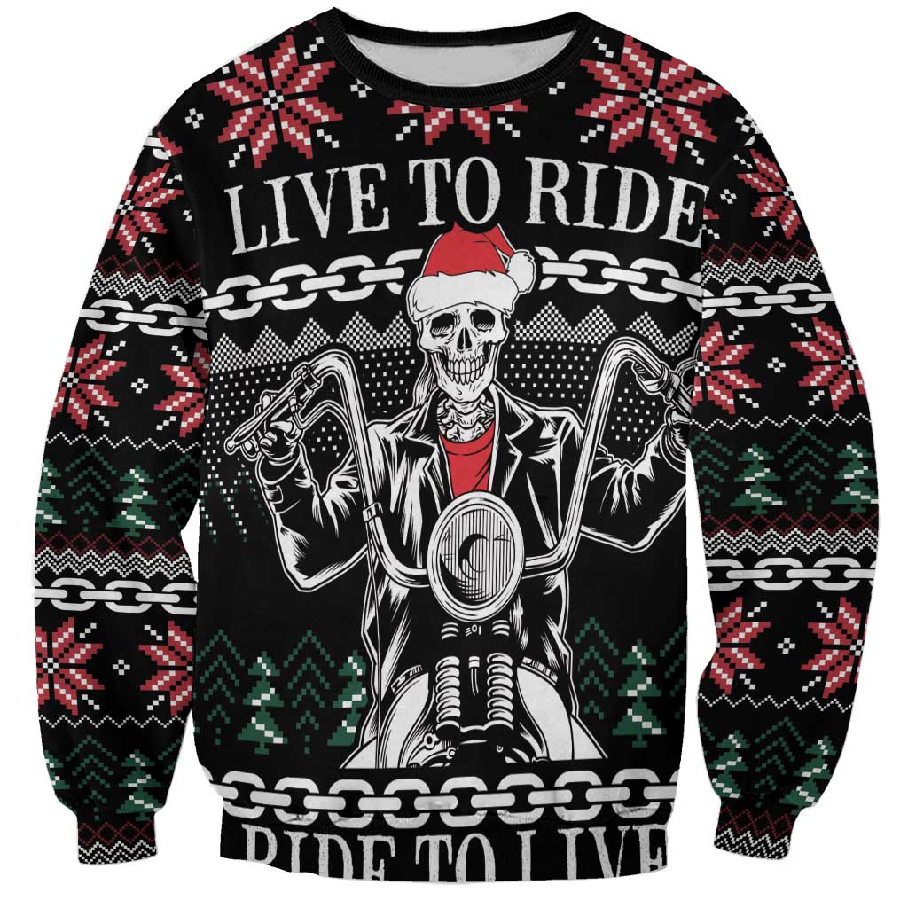 Live To Ride Motorbike Skeleton Sweatshirt Biker Skull Christmas DT04 - Wonder Print Shop