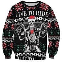 Live To Ride Motorbike Skeleton Sweatshirt Biker Skull Christmas DT04 - Wonder Print Shop