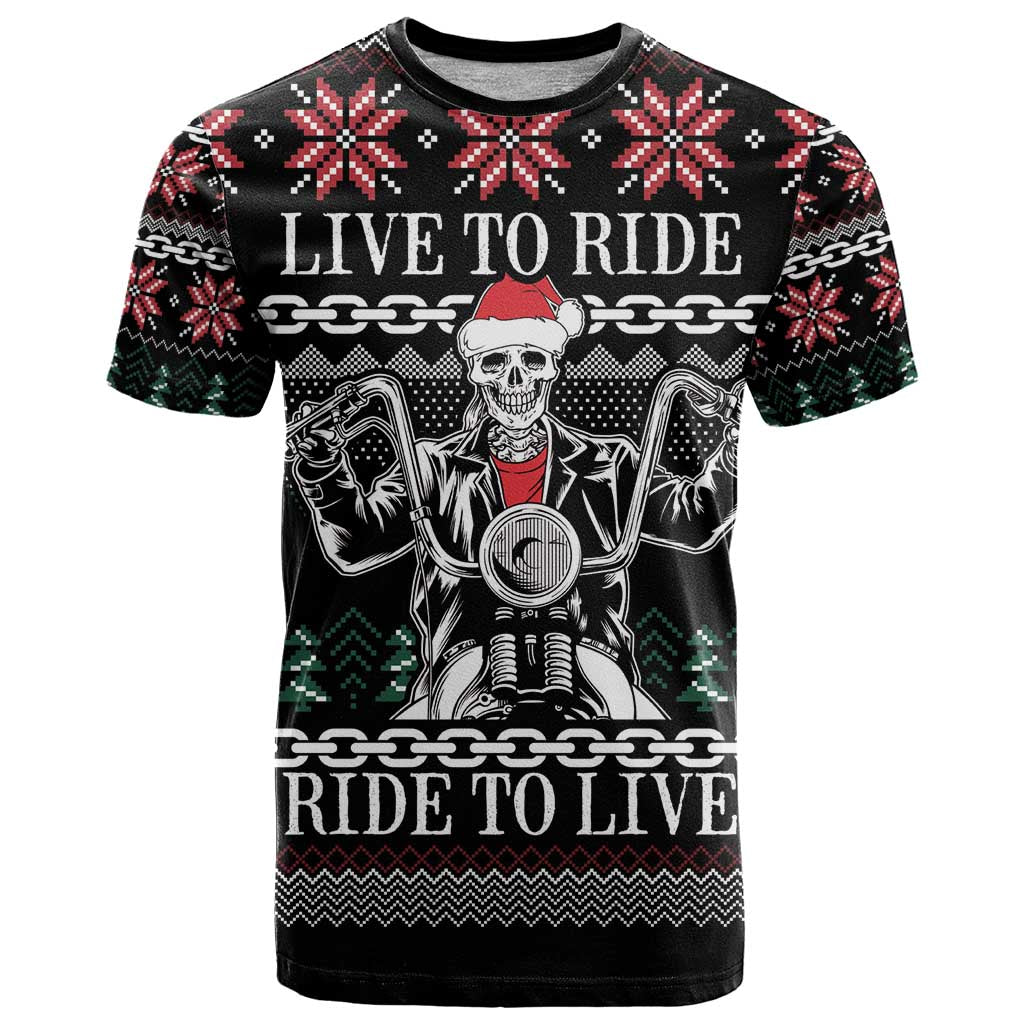 Live To Ride Motorbike Skeleton T Shirt Biker Skull Christmas DT04 - Wonder Print Shop
