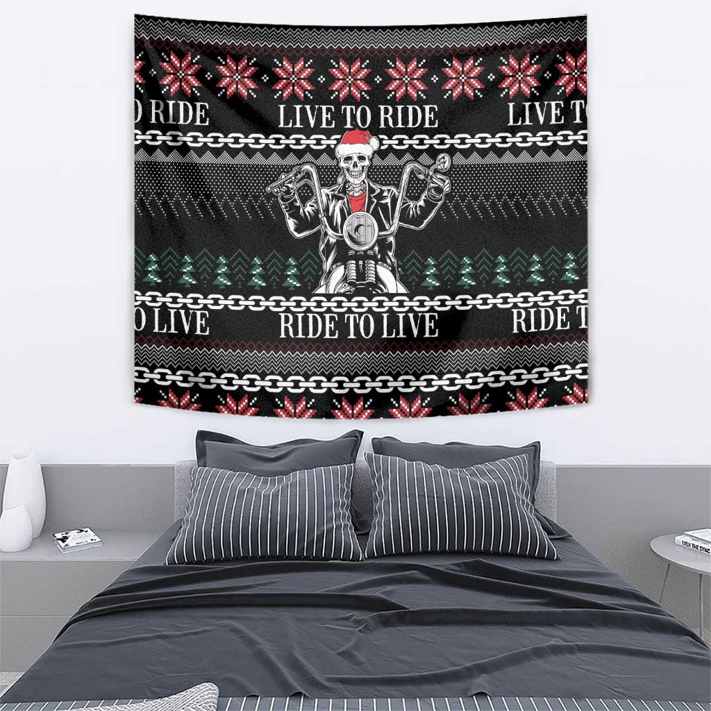 Live To Ride Motorbike Skeleton Tapestry Biker Skull Christmas DT04 - Wonder Print Shop