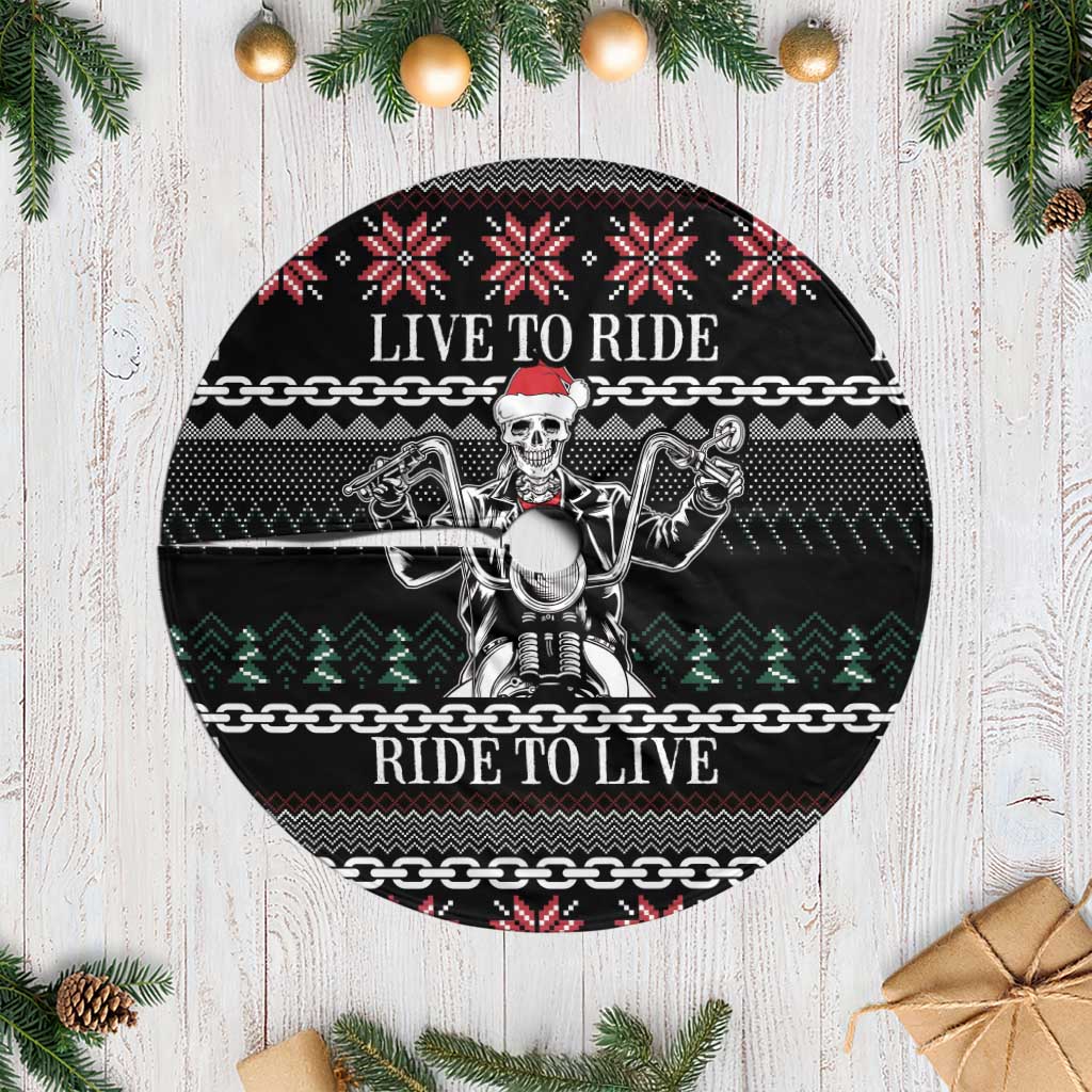 Live To Ride Motorbike Skeleton Tree Skirt Biker Skull Christmas DT04 - Wonder Print Shop
