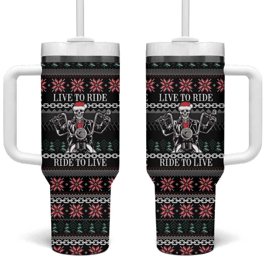 Live To Ride Motorbike Skeleton Tumbler With Handle Biker Skull Christmas DT04 - Wonder Print Shop