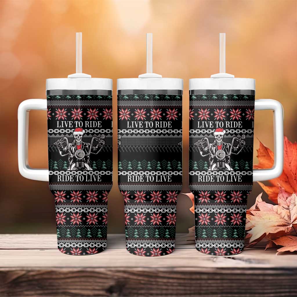 Live To Ride Motorbike Skeleton Tumbler With Handle Biker Skull Christmas DT04 - Wonder Print Shop