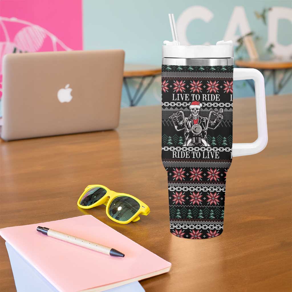 Live To Ride Motorbike Skeleton Tumbler With Handle Biker Skull Christmas DT04 - Wonder Print Shop