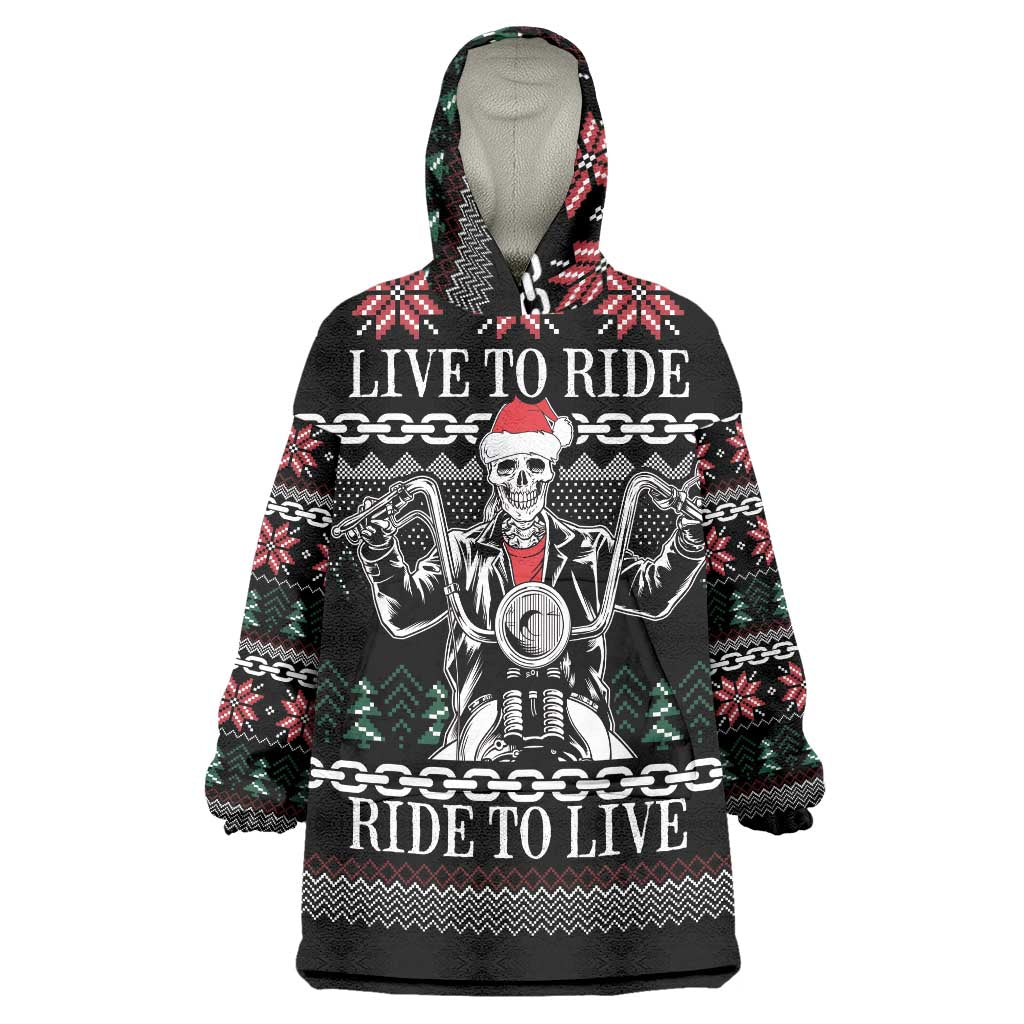 Live To Ride Motorbike Skeleton Wearable Blanket Hoodie Biker Skull Christmas DT04 - Wonder Print Shop