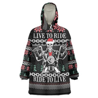 Live To Ride Motorbike Skeleton Wearable Blanket Hoodie Biker Skull Christmas DT04 - Wonder Print Shop