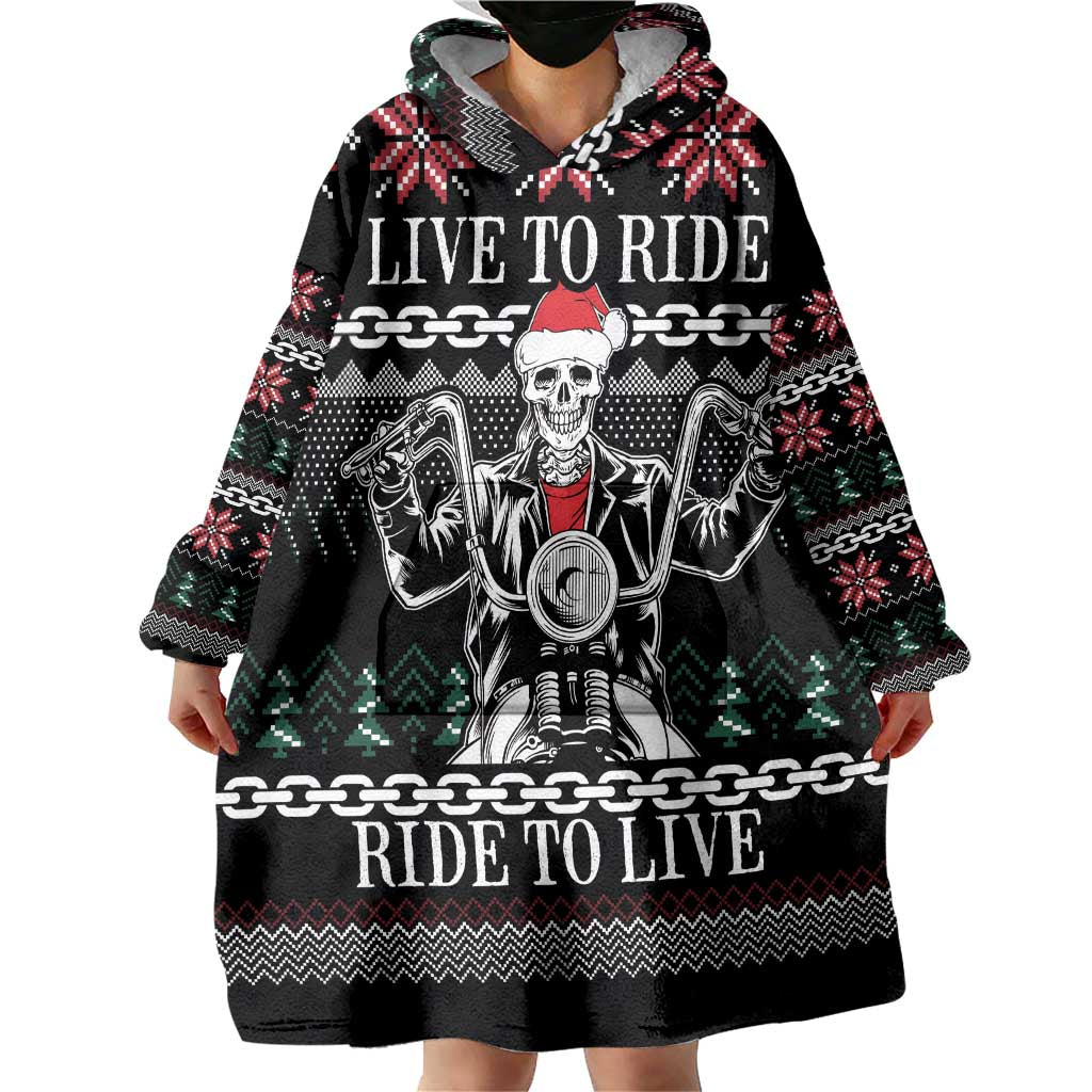 Live To Ride Motorbike Skeleton Wearable Blanket Hoodie Biker Skull Christmas DT04 - Wonder Print Shop