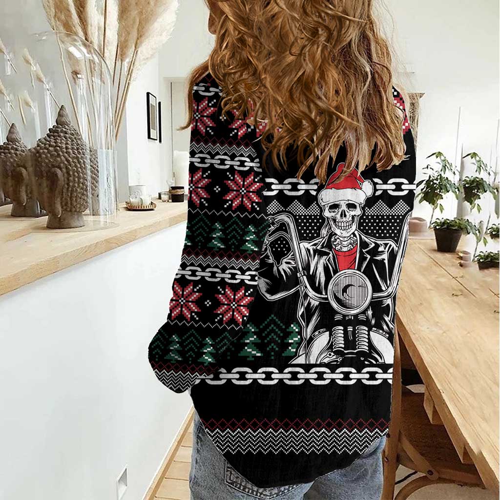 Live To Ride Motorbike Skeleton Women Casual Shirt Biker Skull Christmas DT04 - Wonder Print Shop